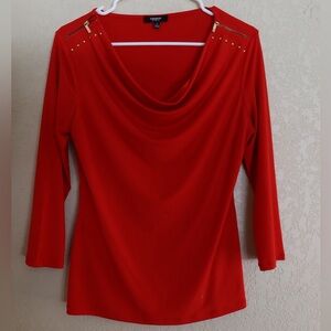 Premise Red Cowl Neck Blouse with Gold Details